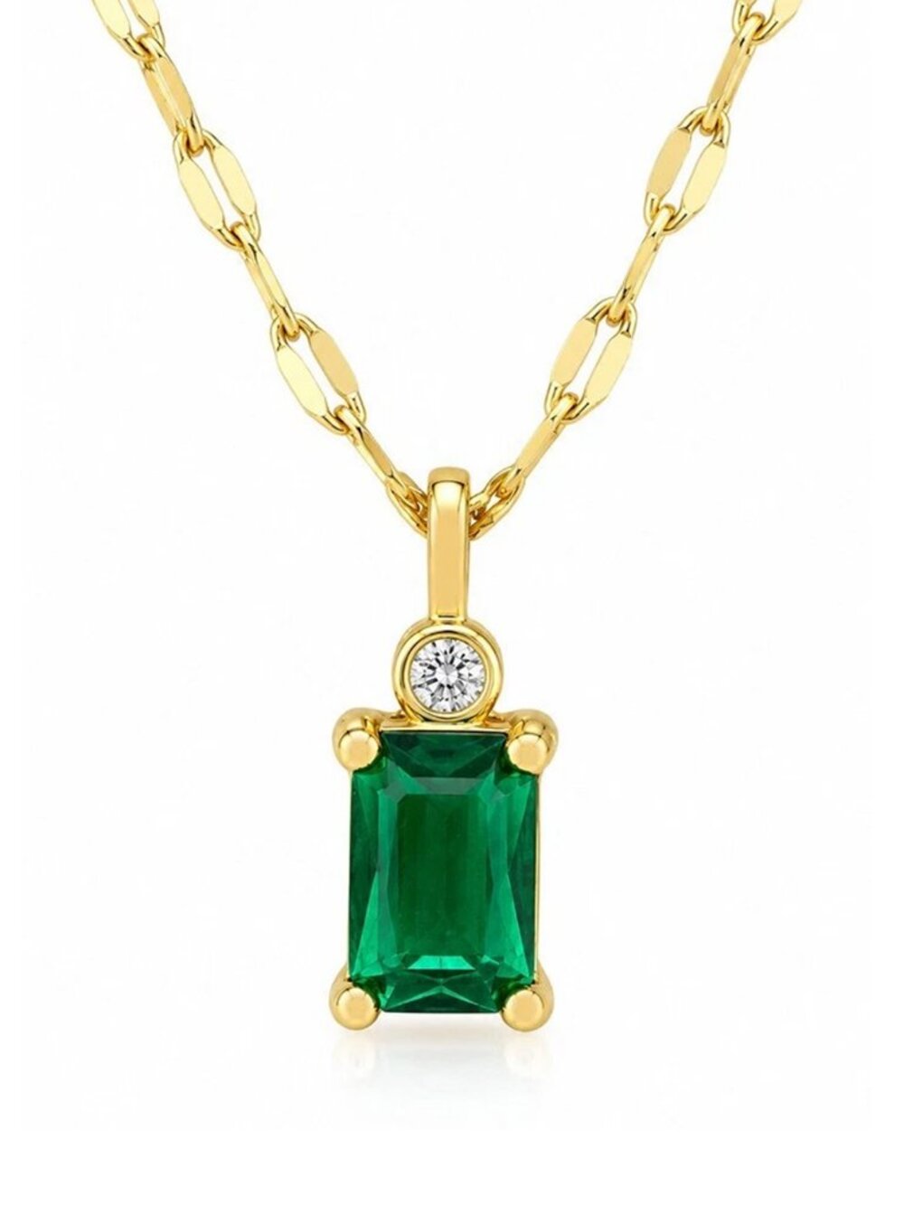 Created 2.25 Cts Emerald & W/Sapphire Pendant Necklace 14k Gold Plated